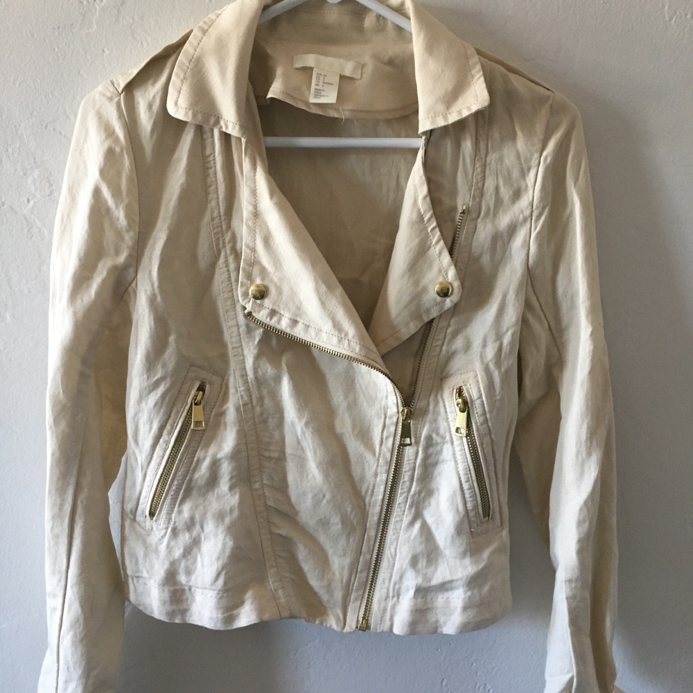 H&M Cream Linen Motorcycle Jacket